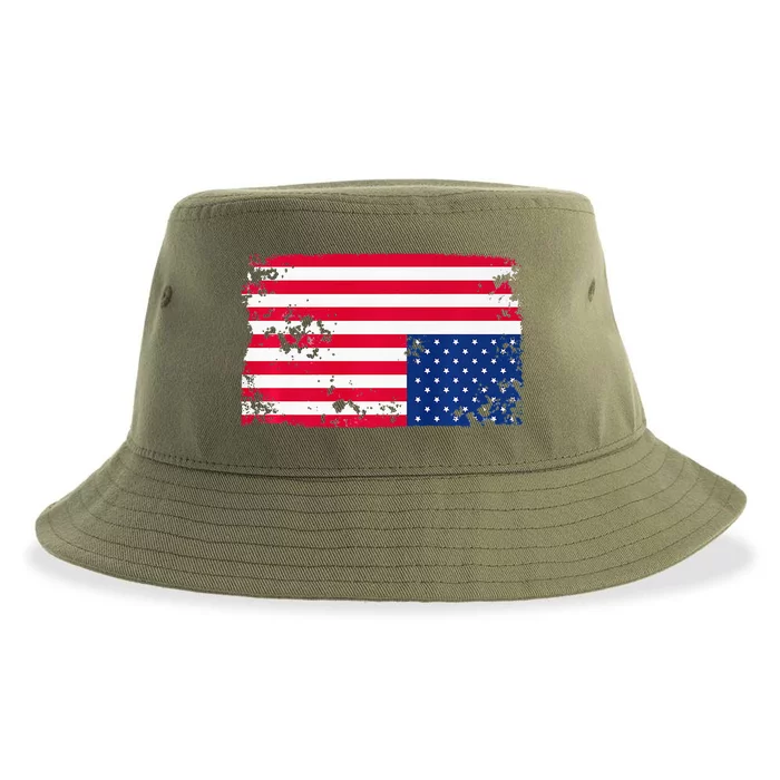 Distress Upside Down American Flag Sustainable Bucket Hat