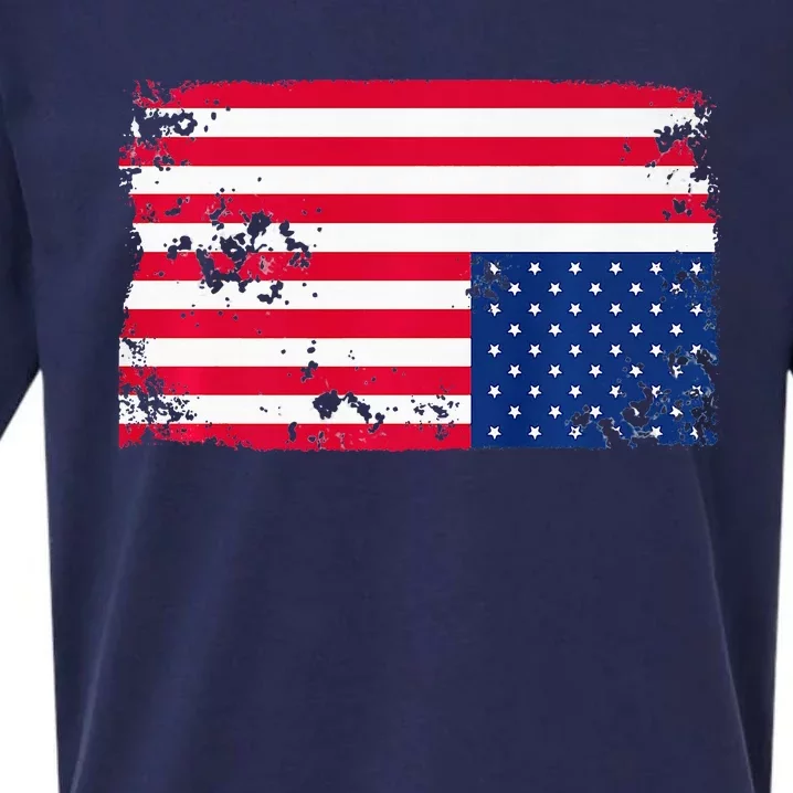 Distress Upside Down American Flag Sueded Cloud Jersey T-Shirt