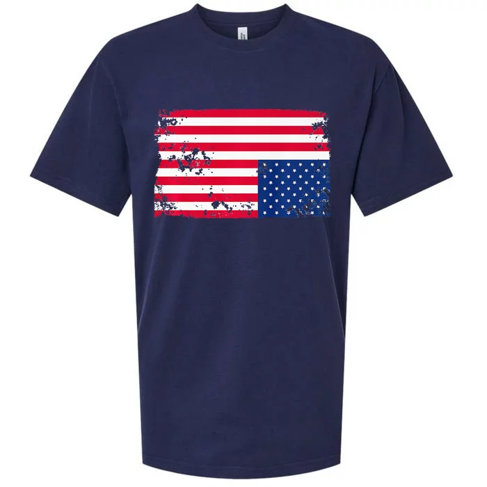 Distress Upside Down American Flag Sueded Cloud Jersey T-Shirt