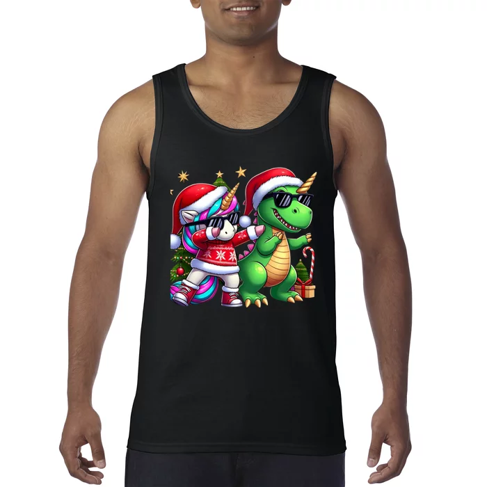 Dabbing Unicorn Dinosaur Christmas Gift Tank Top