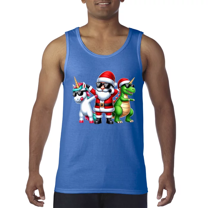 Dabbing Unicorn Dinosaur Funny Gift Santa Christmas Tank Top