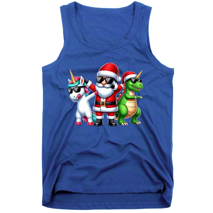 Dabbing Unicorn Dinosaur Funny Gift Santa Christmas Tank Top