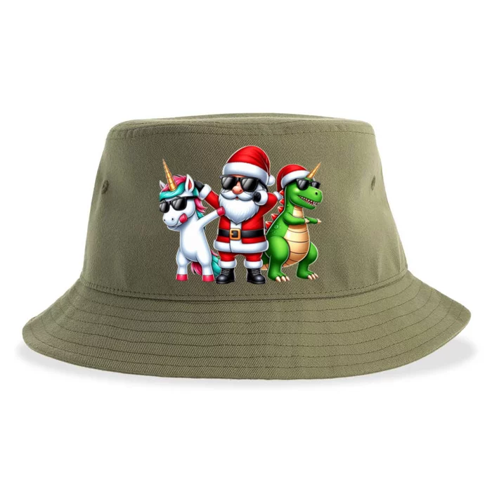 Dabbing Unicorn Dinosaur Funny Gift Santa Christmas Sustainable Bucket Hat