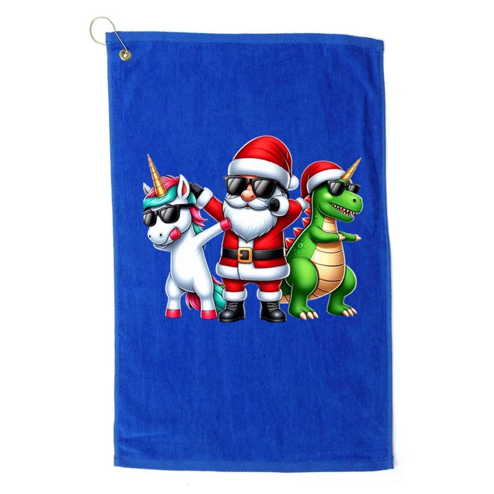 Dabbing Unicorn Dinosaur Funny Gift Santa Christmas Platinum Collection Golf Towel