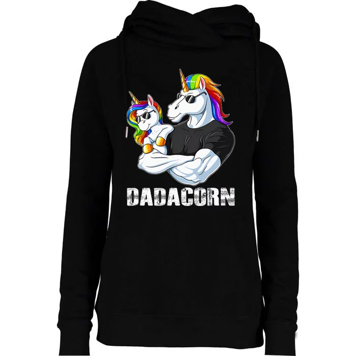 Dadacorn Unicorn Dad and Baby Christmas Papa Gift Womens Funnel Neck Pullover Hood