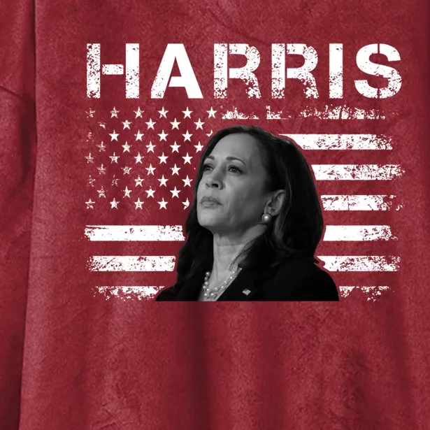 Distressed Us Flag Kamala Harris 2024 Madam Vice President Gift Hooded Wearable Blanket