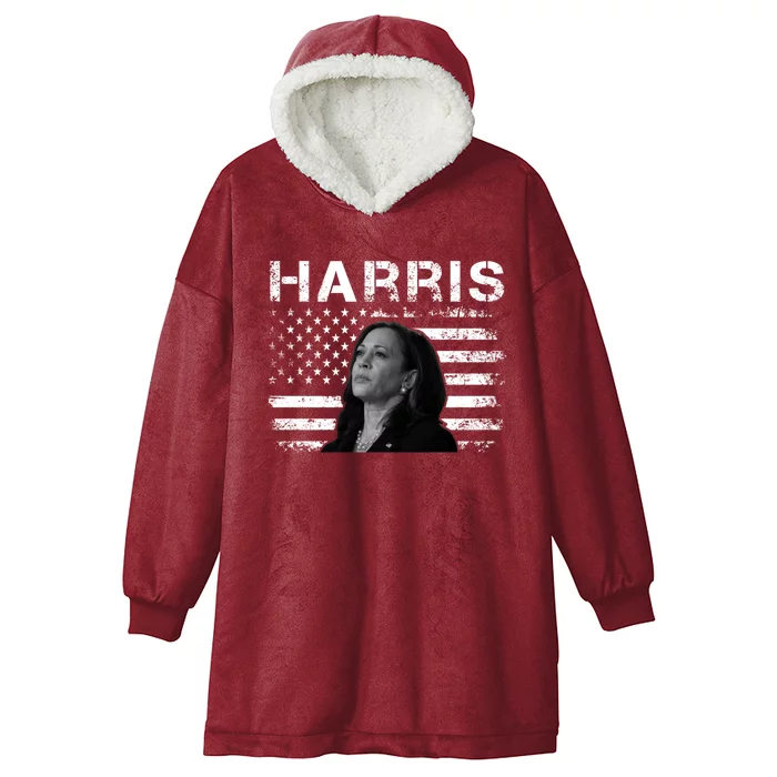 Distressed Us Flag Kamala Harris 2024 Madam Vice President Gift Hooded Wearable Blanket