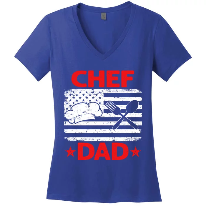 Distressed Usa Flag Chef Dad Patriotic Fathers Day Cute Gift Women's V-Neck T-Shirt