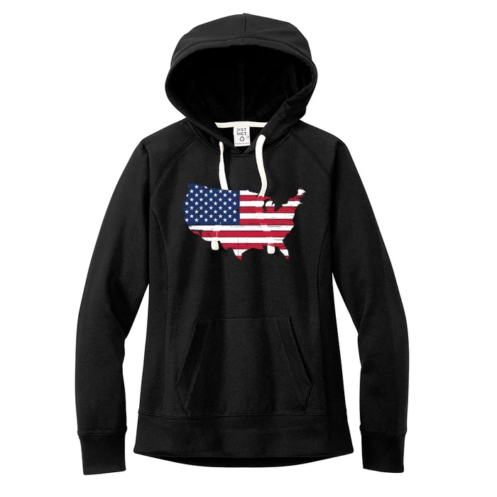 Distressed Usa Flag 4th Of July Usa Flag Pro American 4th Of July American Flag Women's Fleece Hoodie