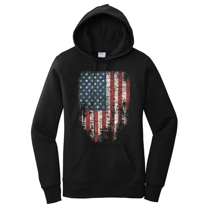 Distressed USA Flag, Patriotic American Flag Women's Pullover Hoodie