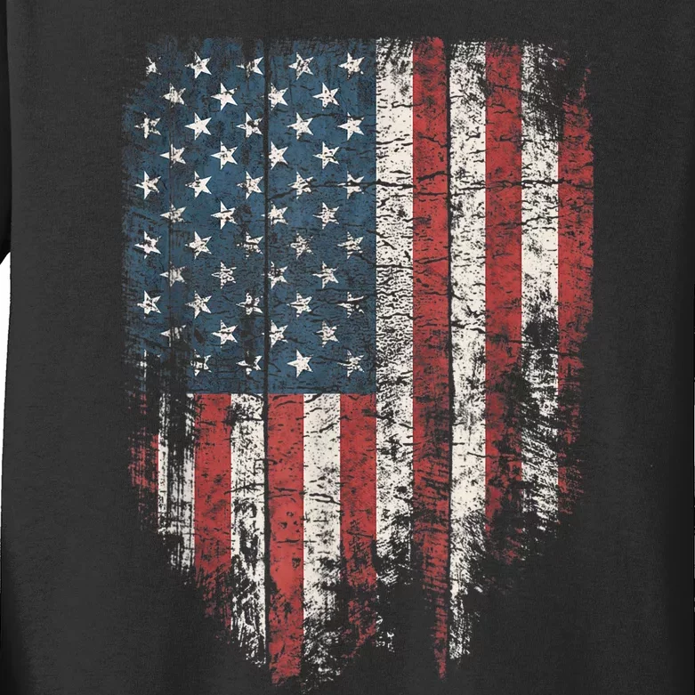 Distressed USA Flag, Patriotic American Flag Kids Long Sleeve Shirt