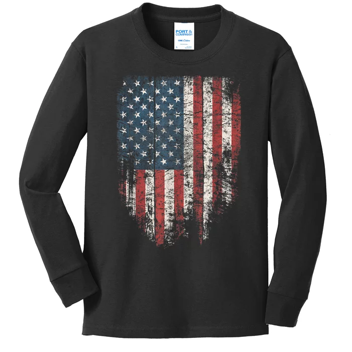 Distressed USA Flag, Patriotic American Flag Kids Long Sleeve Shirt