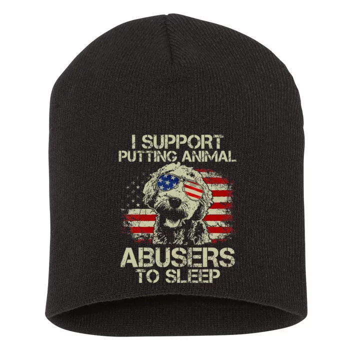 Doodle Usa Flag I Support Putting Animal Abusers To Sleep Short Acrylic Beanie