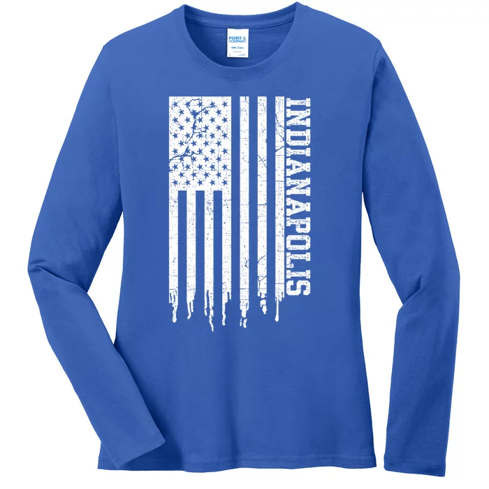 Distressed Usa Flag July 4th Patriotic Fan In Indianapolis Gift Ladies Long Sleeve Shirt