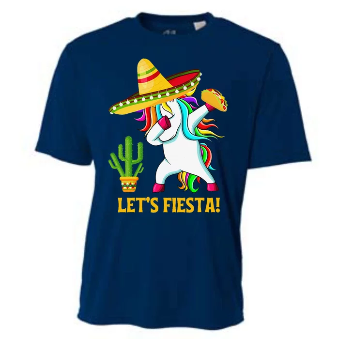 Dabbing Unicorn Funny Cinco De Mayo LetS Fiesta Cooling Performance Crew T-Shirt