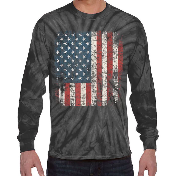 Distressed USA Flag Women Men, Patriotic American Flag Tie-Dye Long Sleeve Shirt