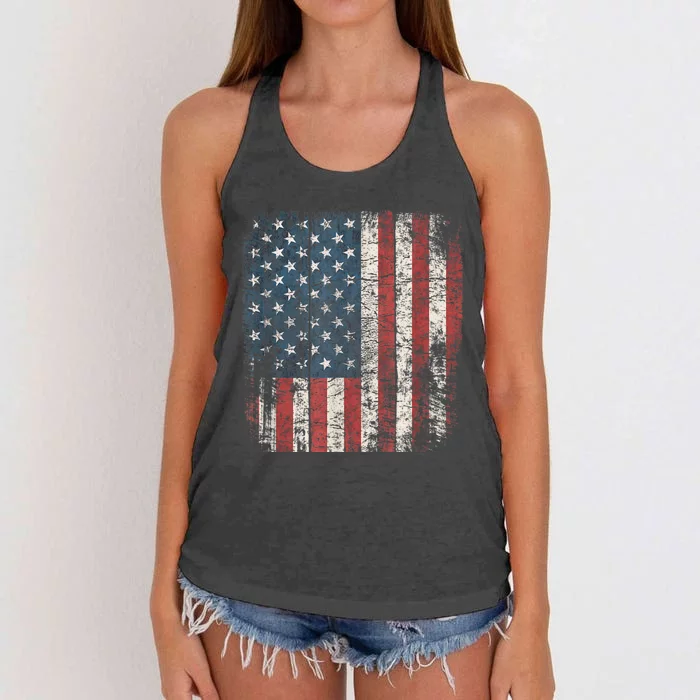 Distressed USA Flag Women Men, Patriotic American Flag Women's Knotted Racerback Tank