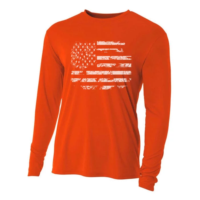 Distressed Usa Flag Gift Cooling Performance Long Sleeve Crew