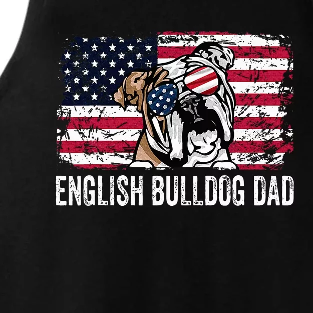 Distressed Usa Flag English Bulldog Dad Fathers Day Ladies Tri-Blend Wicking Tank