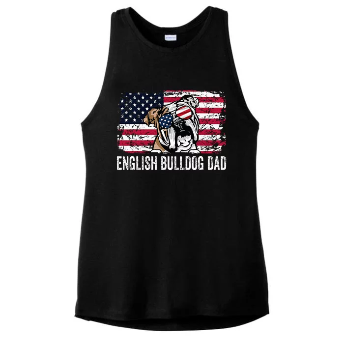 Distressed Usa Flag English Bulldog Dad Fathers Day Ladies Tri-Blend Wicking Tank