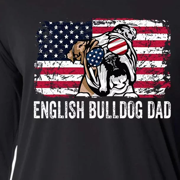 Distressed Usa Flag English Bulldog Dad Fathers Day Cooling Performance Long Sleeve Crew