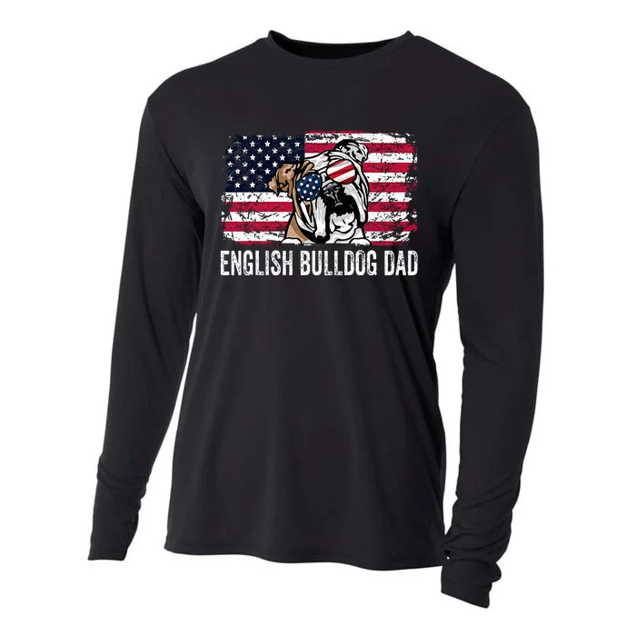 Distressed Usa Flag English Bulldog Dad Fathers Day Cooling Performance Long Sleeve Crew