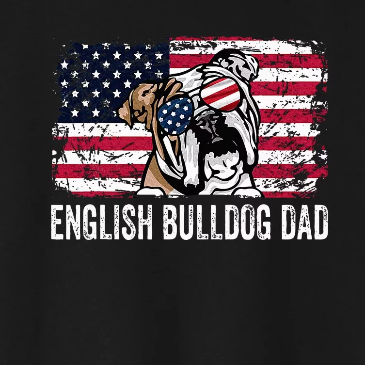 Distressed Usa Flag English Bulldog Dad Fathers Day Women's Crop Top Tee