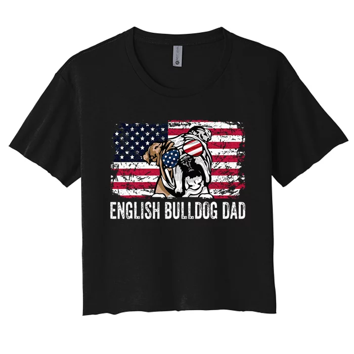 Distressed Usa Flag English Bulldog Dad Fathers Day Women's Crop Top Tee