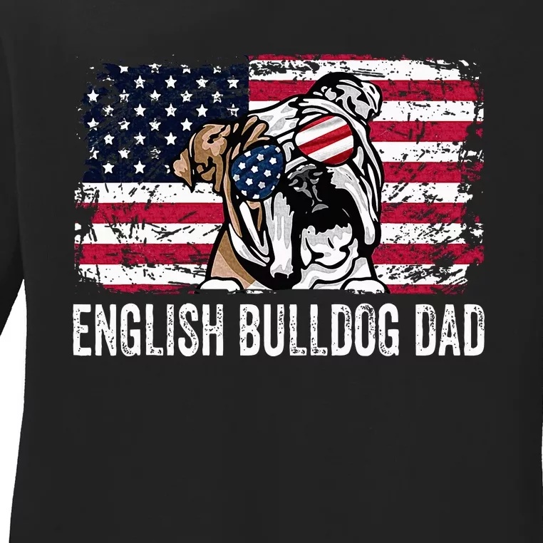 Distressed Usa Flag English Bulldog Dad Fathers Day Ladies Long Sleeve Shirt