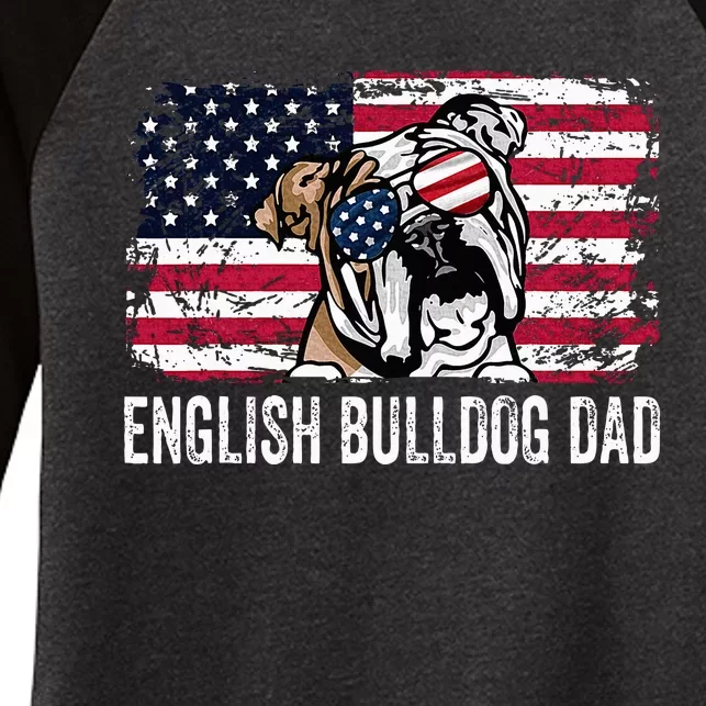 Distressed Usa Flag English Bulldog Dad Fathers Day Women's Tri-Blend 3/4-Sleeve Raglan Shirt