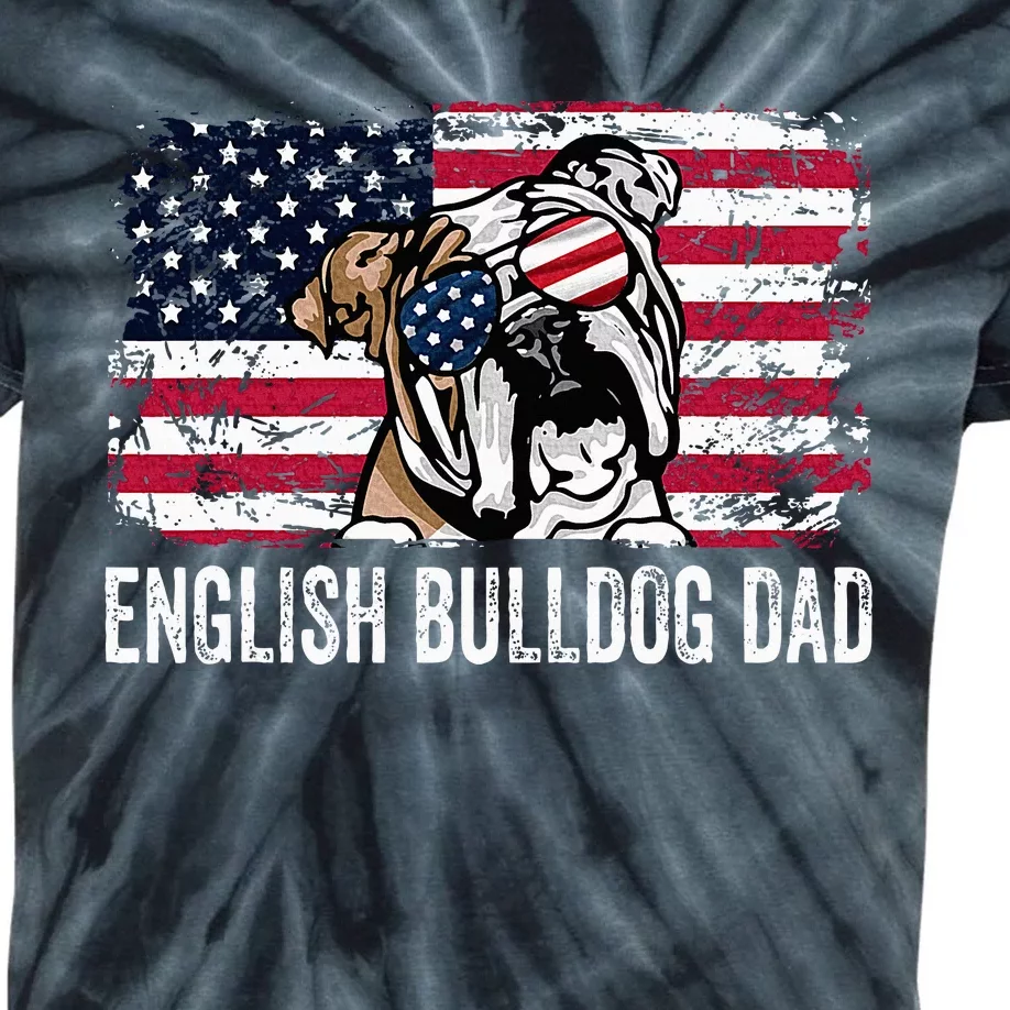 Distressed Usa Flag English Bulldog Dad Fathers Day Kids Tie-Dye T-Shirt