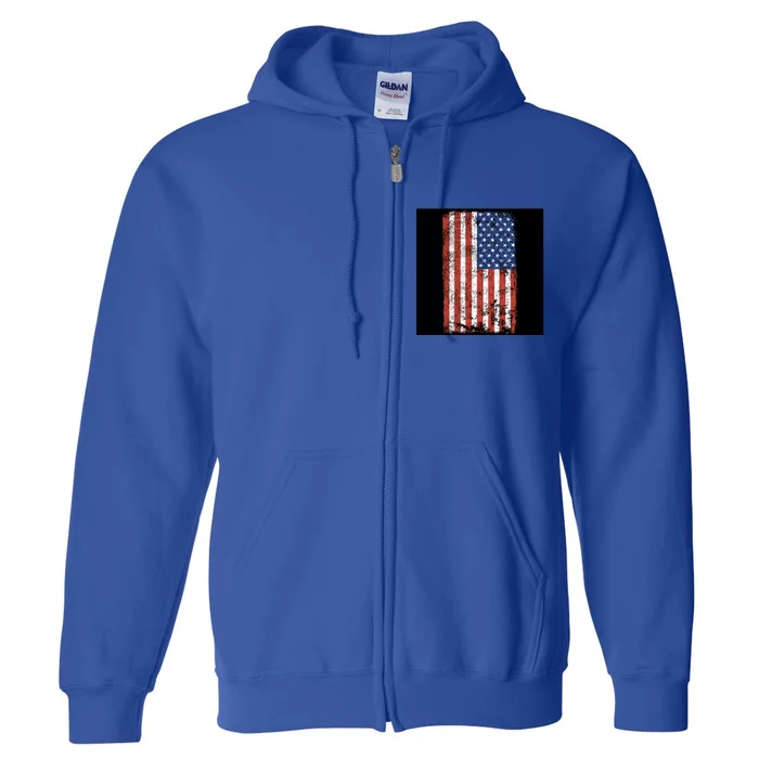 Distressed Us Flag Gift Full Zip Hoodie