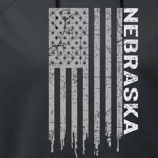 Distressed Usa Flag Patriotic American From Nebraska Performance Fleece Hoodie