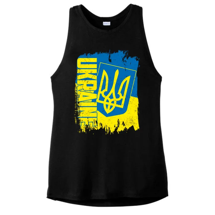 Distressed Ukraine Flag Stand With Support Ukraine Ladies Tri-Blend Wicking Tank