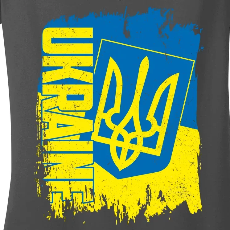 Distressed Ukraine Flag Stand With Support Ukraine Women's V-Neck T-Shirt