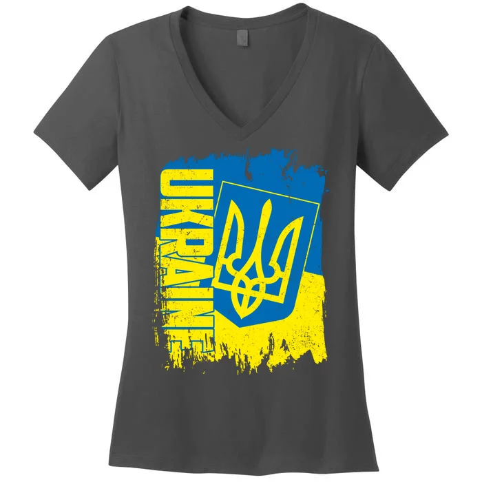 Distressed Ukraine Flag Stand With Support Ukraine Women's V-Neck T-Shirt