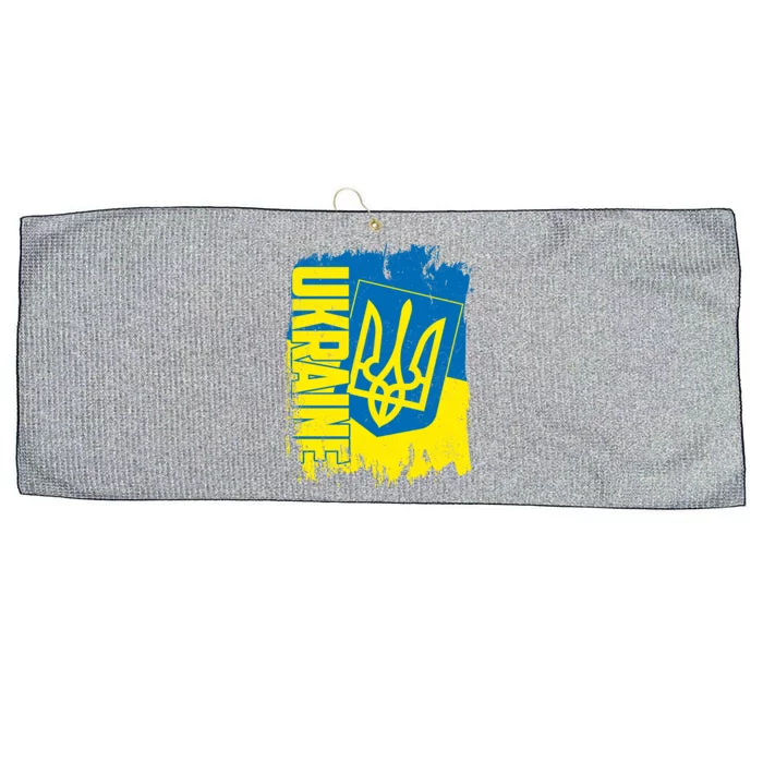 Distressed Ukraine Flag Stand With Support Ukraine Large Microfiber Waffle Golf Towel