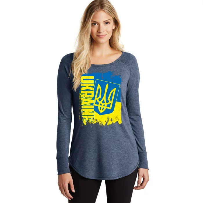 Distressed Ukraine Flag Stand With Support Ukraine Women's Perfect Tri Tunic Long Sleeve Shirt