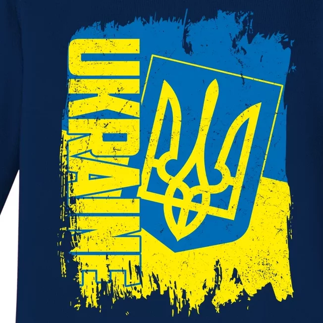 Distressed Ukraine Flag Stand With Support Ukraine Baby Long Sleeve Bodysuit