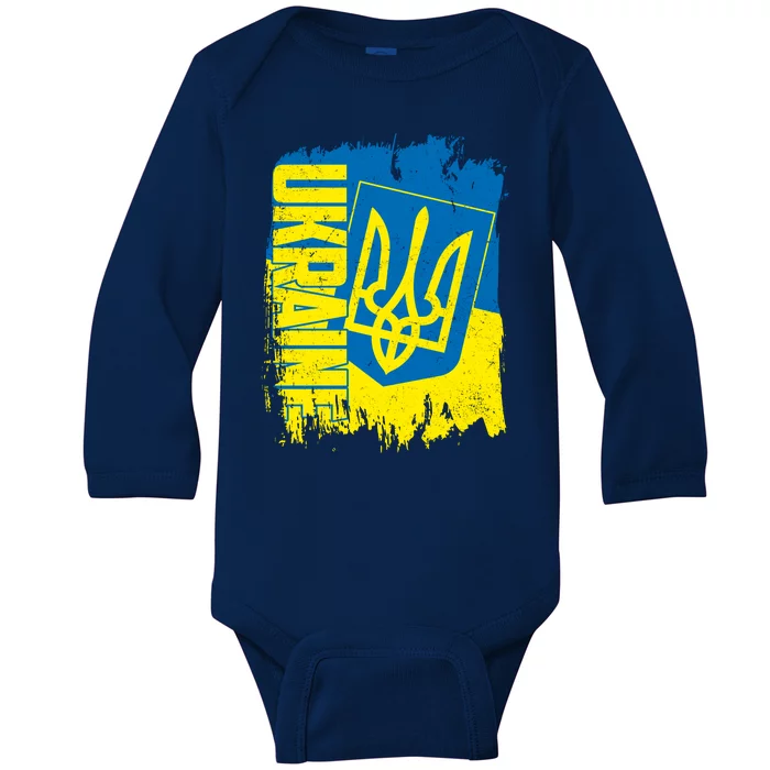 Distressed Ukraine Flag Stand With Support Ukraine Baby Long Sleeve Bodysuit