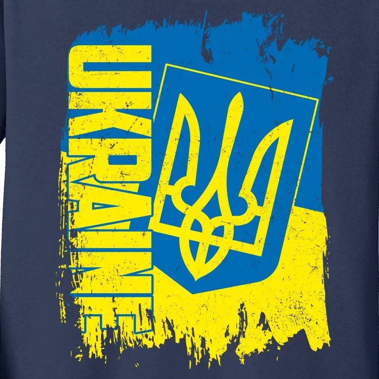 Distressed Ukraine Flag Stand With Support Ukraine Kids Long Sleeve Shirt