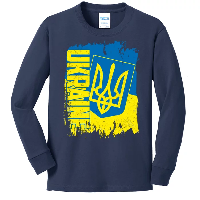 Distressed Ukraine Flag Stand With Support Ukraine Kids Long Sleeve Shirt