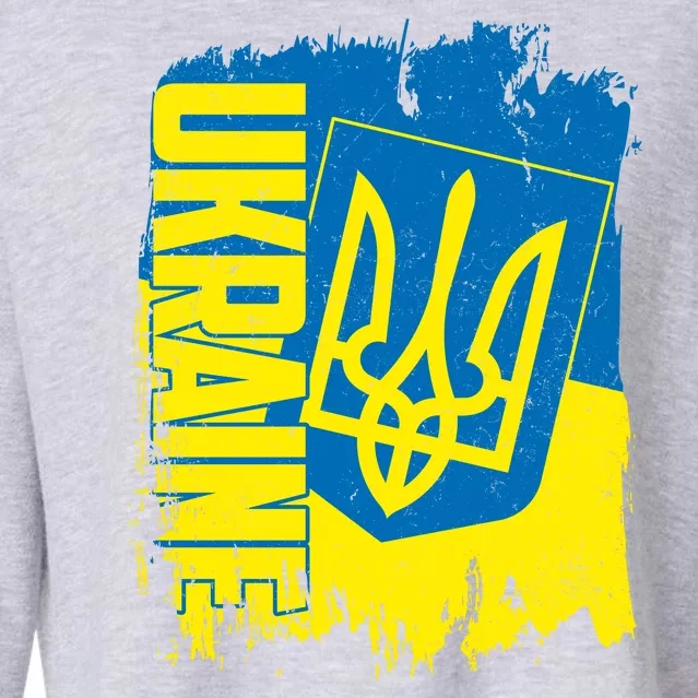 Distressed Ukraine Flag Stand With Support Ukraine Cropped Pullover Crew