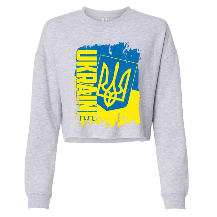 Distressed Ukraine Flag Stand With Support Ukraine Cropped Pullover Crew