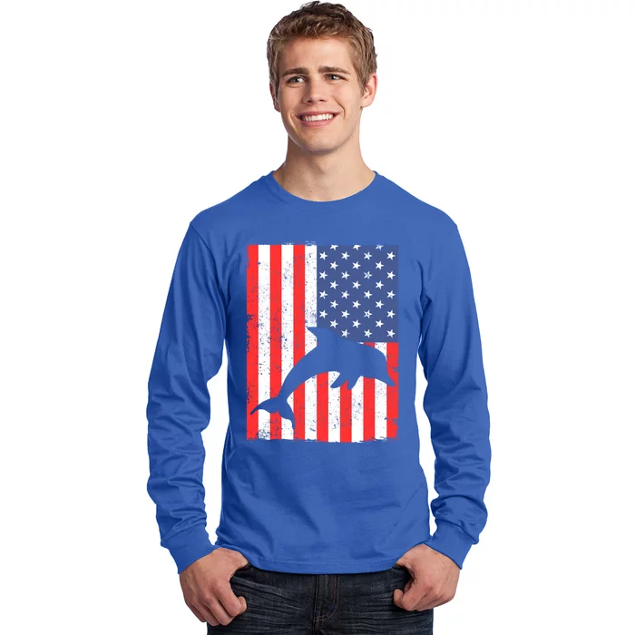 Dolphin Us Flag Independence Day Meaningful Gift Long Sleeve Shirt