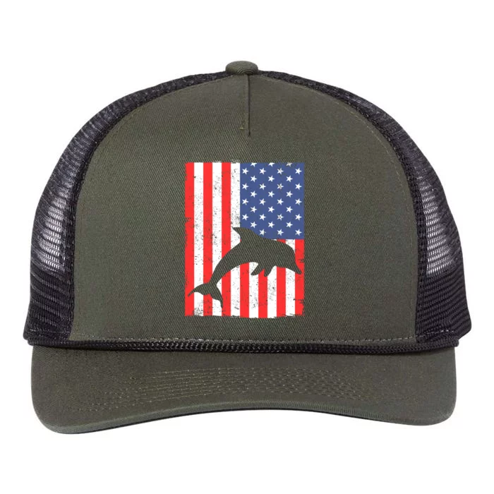 Dolphin Us Flag Independence Day Meaningful Gift Retro Rope Trucker Hat Cap