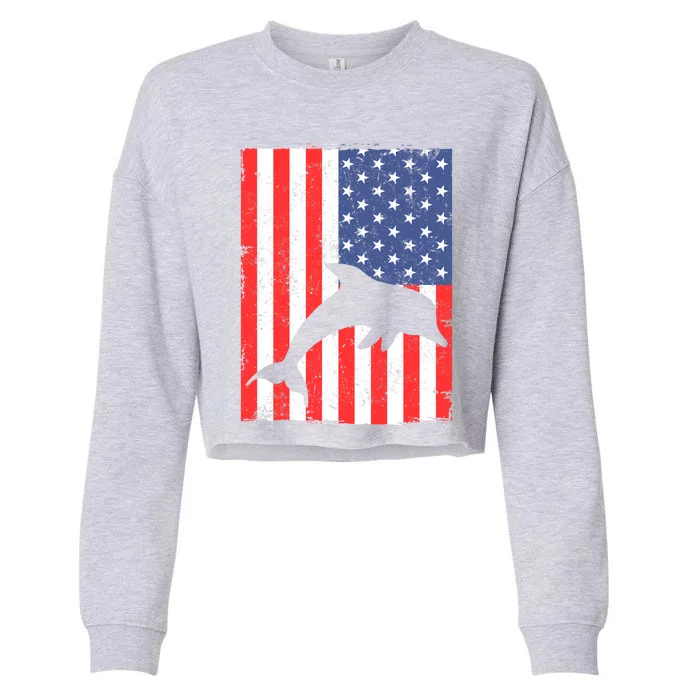 Dolphin Us Flag Independence Day Meaningful Gift Cropped Pullover Crew