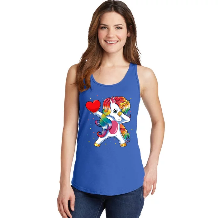 Dabbing Unicorn Heart Funny Valentines Day Gift Ladies Essential Tank