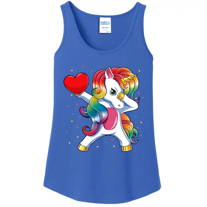 Dabbing Unicorn Heart Funny Valentines Day Gift Ladies Essential Tank