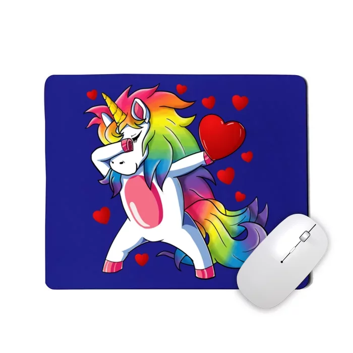 Dabbing Unicorn Heart Valentines Day Rainbow Gift Cool Gift Mousepad